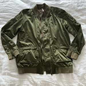 Free People oversized army green silk bomber jacket - size small